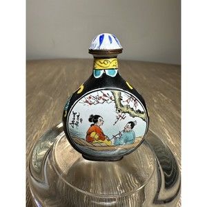 Chinese Snuff Bottle - Metal with Hand Painted Enamel - River Scenes